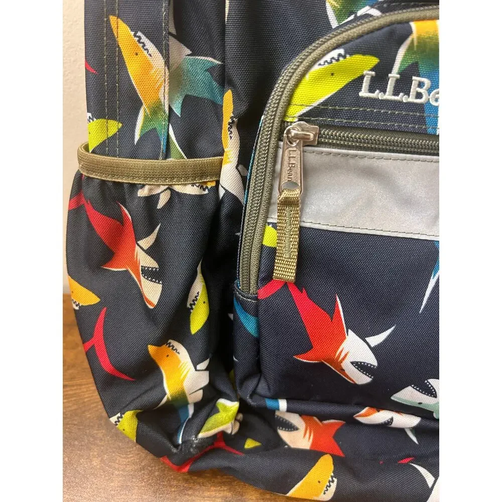 L.L. Bean Kids Shark Print Backpack Navy Blue Personalized‎